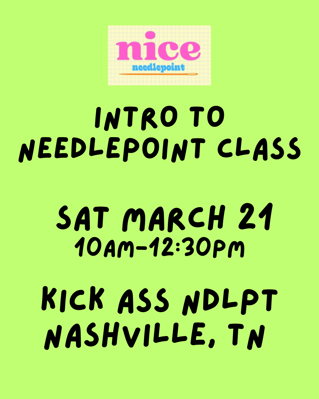03/21 10am Needlepoint 101 Class NASHVILLE, TN