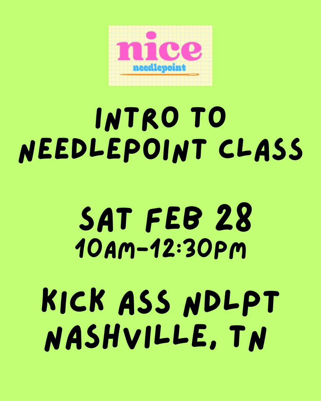 02/28 10am Needlepoint 101 Class NASHVILLE, TN
