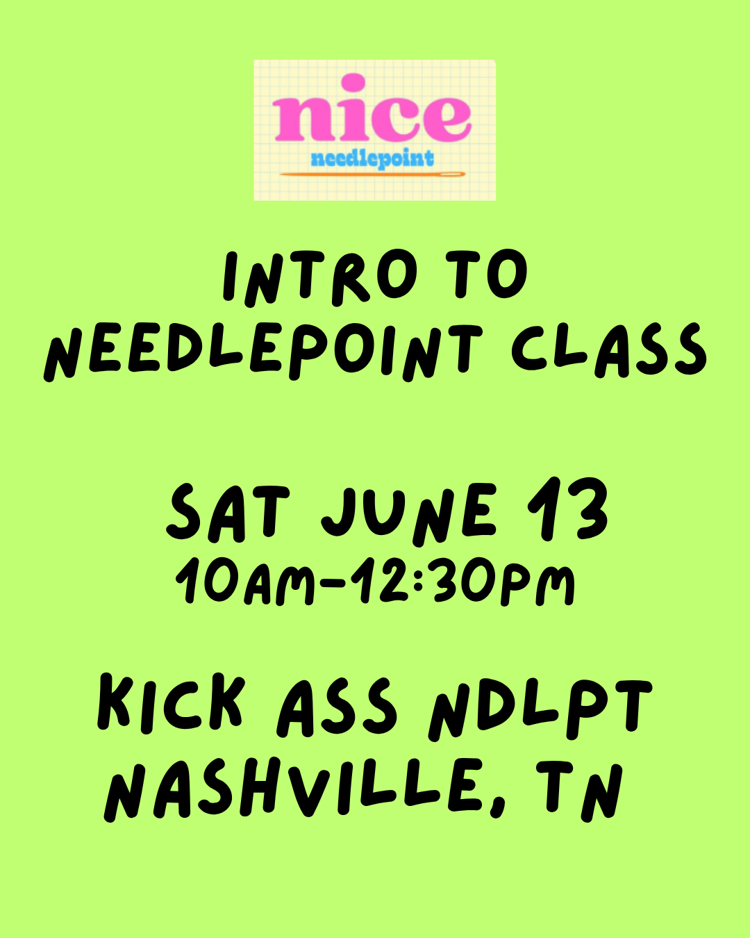 6/13 10am Needlepoint 101 Class NASHVILLE, TN