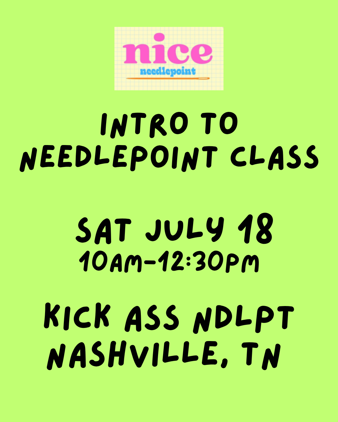 07/18 10am Needlepoint 101 Class NASHVILLE, TN