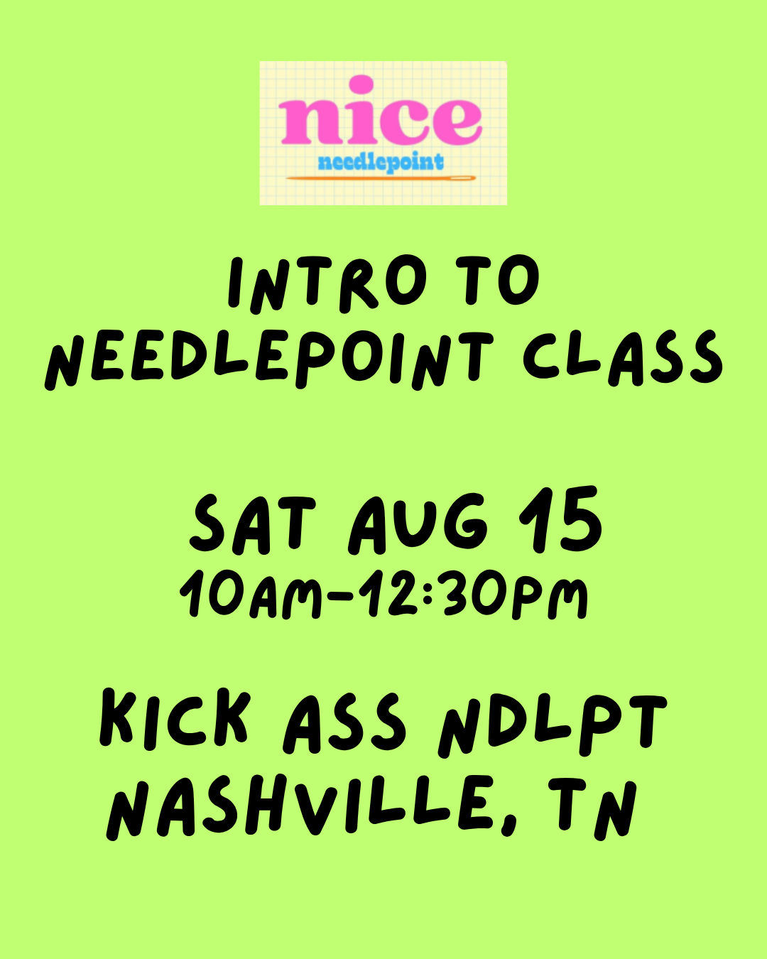 08/15 10am Needlepoint 101 Class NASHVILLE, TN