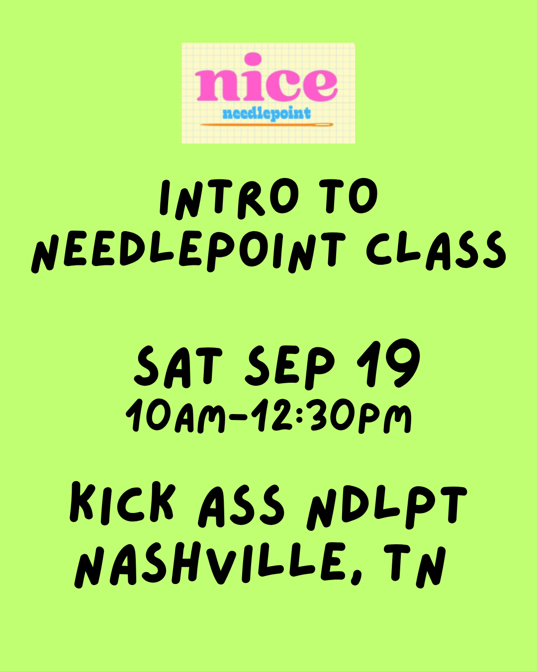 09/19 10am Needlepoint 101 Class NASHVILLE, TN