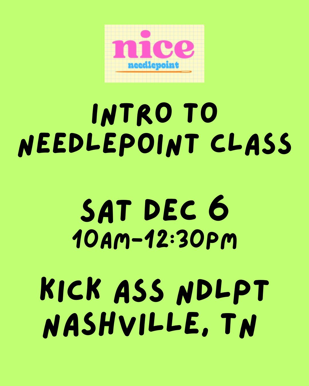 12/06 10am Intro to Needlepoint Class NASHVILLE, TN