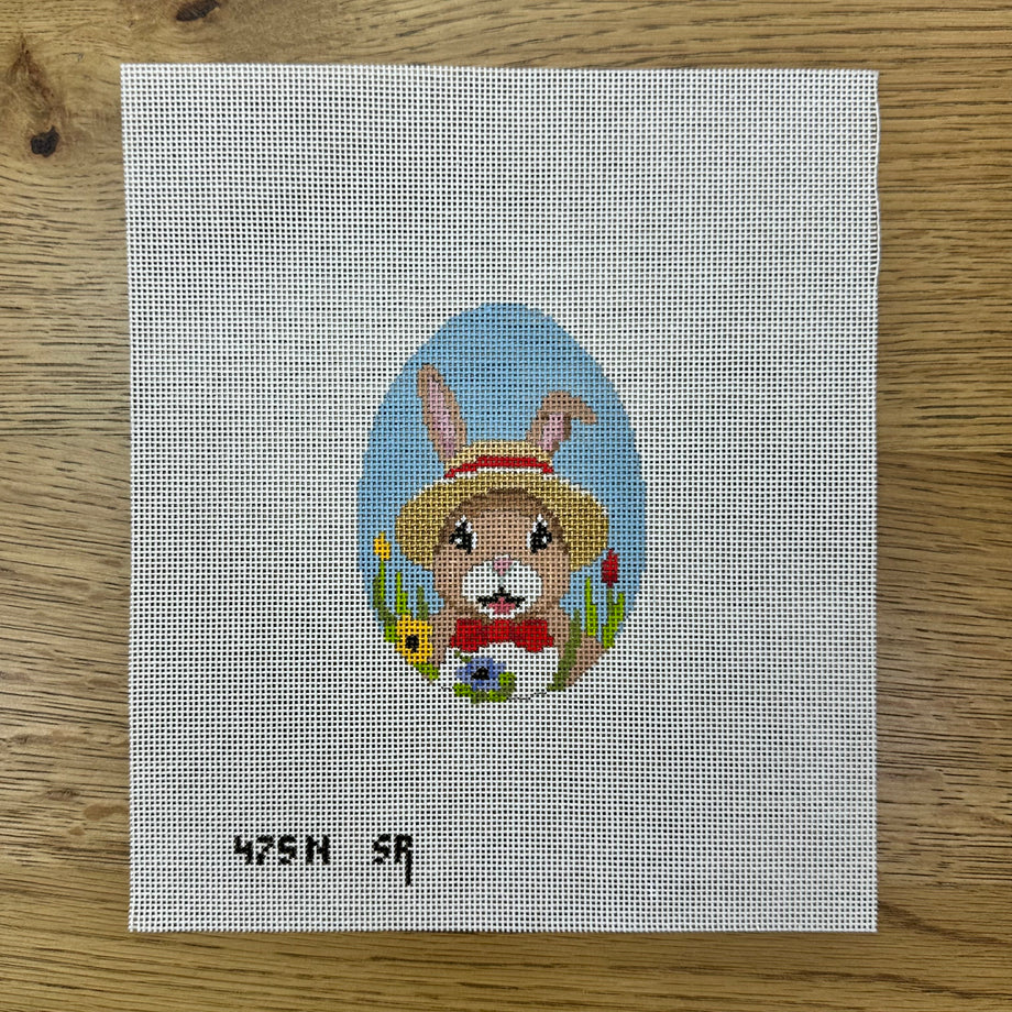 Straw Hat Bunny, 4" Egg Canvas