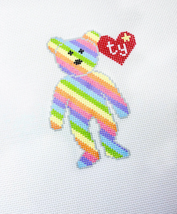 Rainbow Striped Bear Beanie Baby Canvas