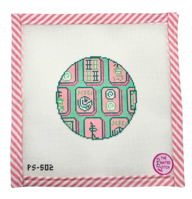 Pink + Green Mahjong Tiles Canvas