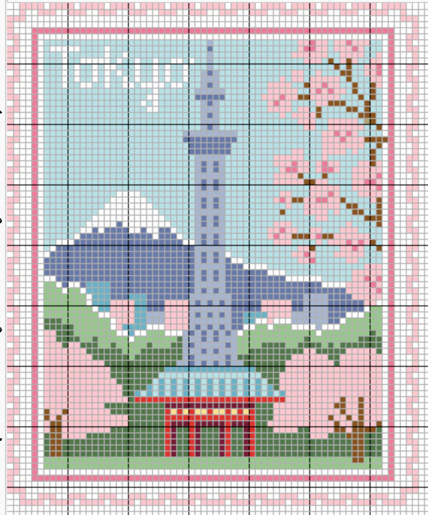 Tokyo 18 Mesh Travel Stamp Needlepoint Canvas