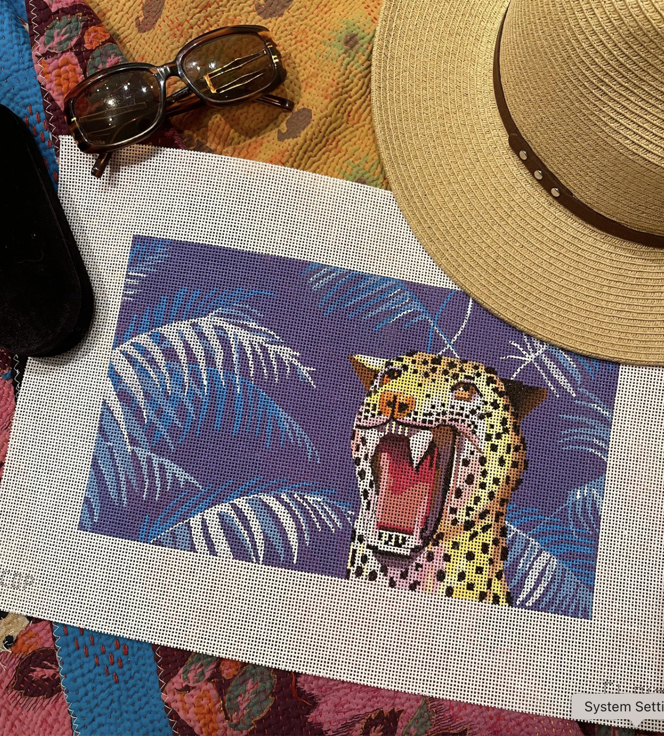 Open Mouth Tiger with Leaves Background