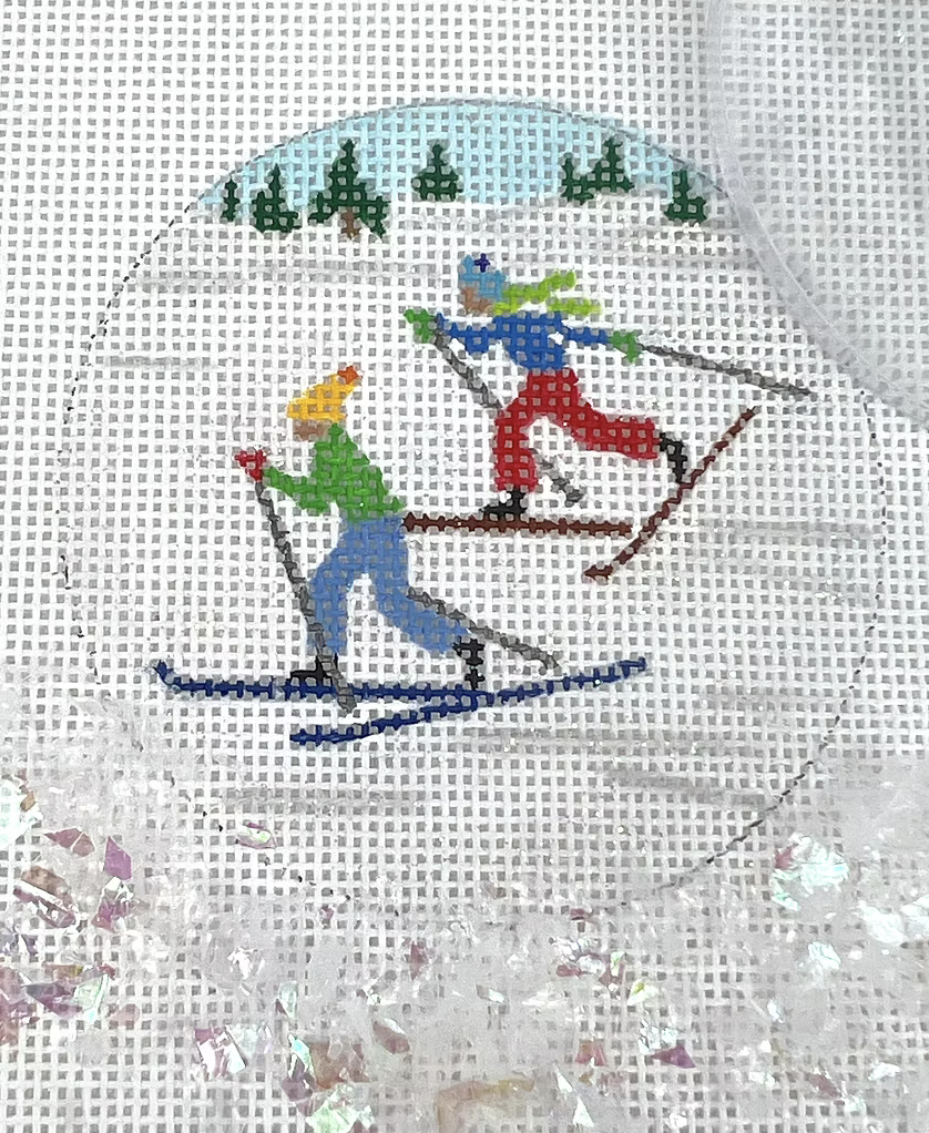 Cross Country Skiers 3" Domed Round Ornament