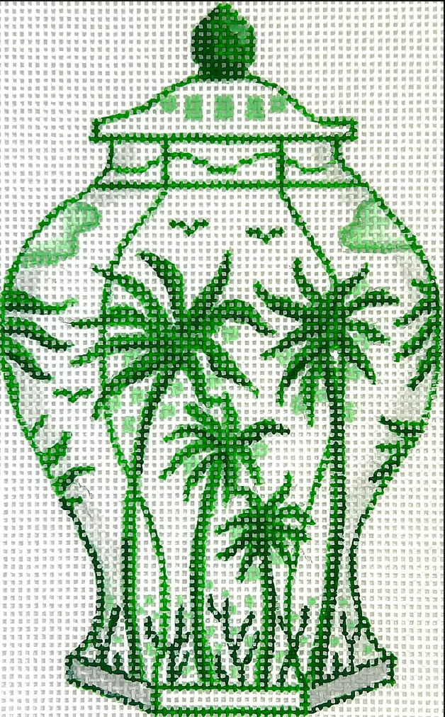 Tall Green & White w/ Palm Trees Chinese Vase Canvas