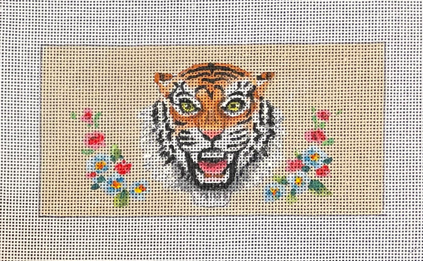 Tiger Head with Flowers Canvas