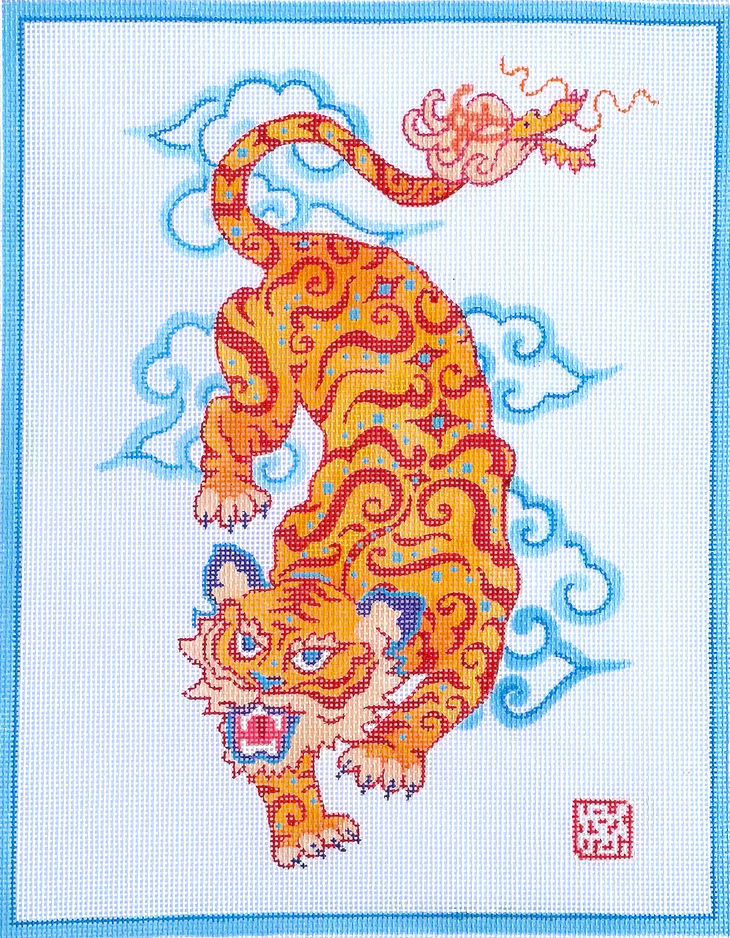 Roaring Tiger with Stylized Clouds Canvas