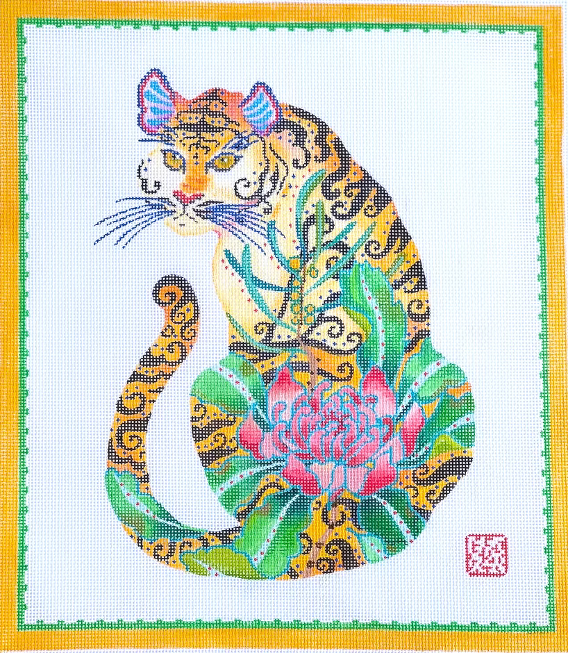Decorative Tiger w/ Pink Peony Canvas