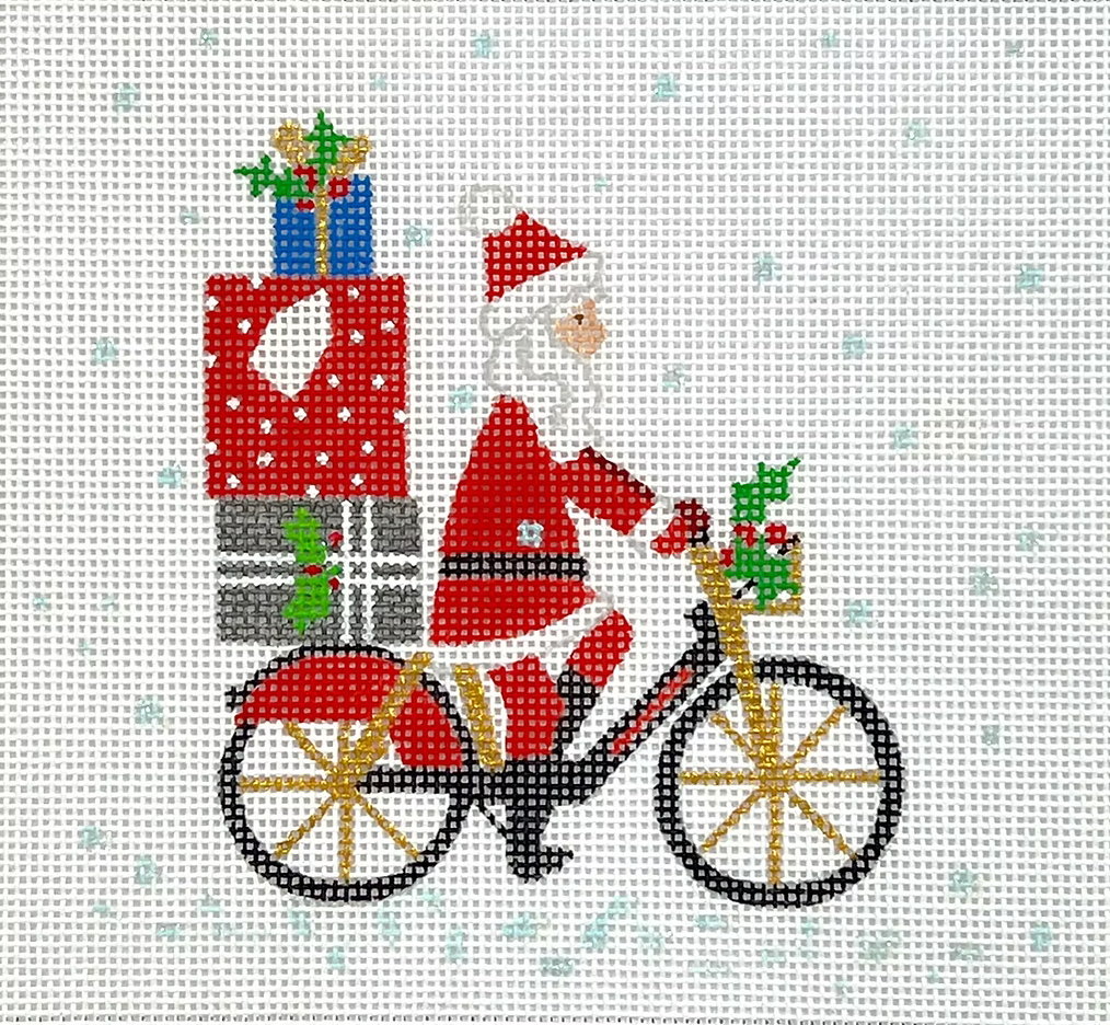 Christmas Santa on Bicycle Canvas