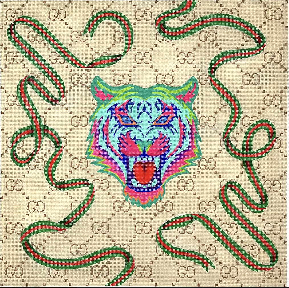 GG-Inspired Tiger w/ Green & Red Swirling Ribbons