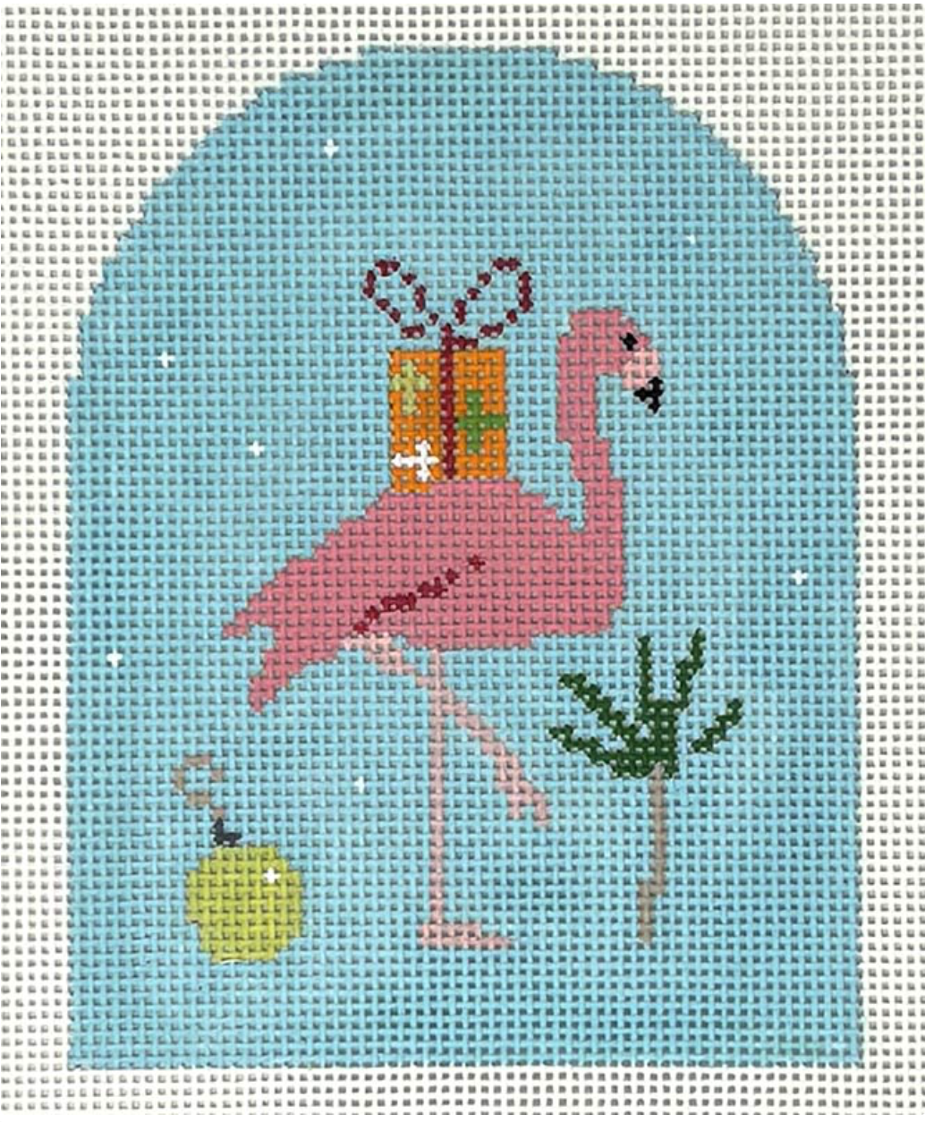 Flamingo with Present Canvas