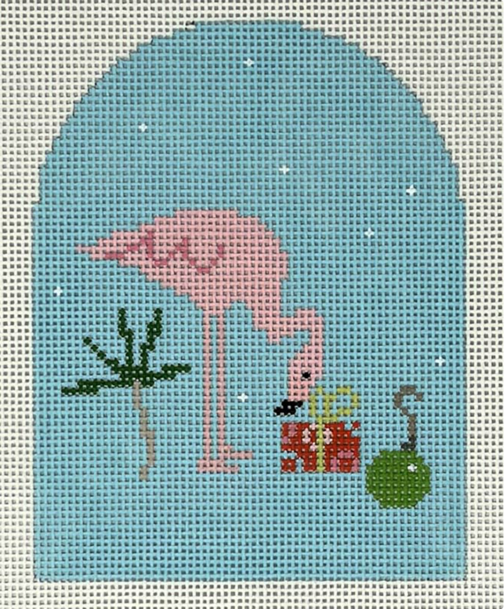 Flamingo with Red Present Canvas