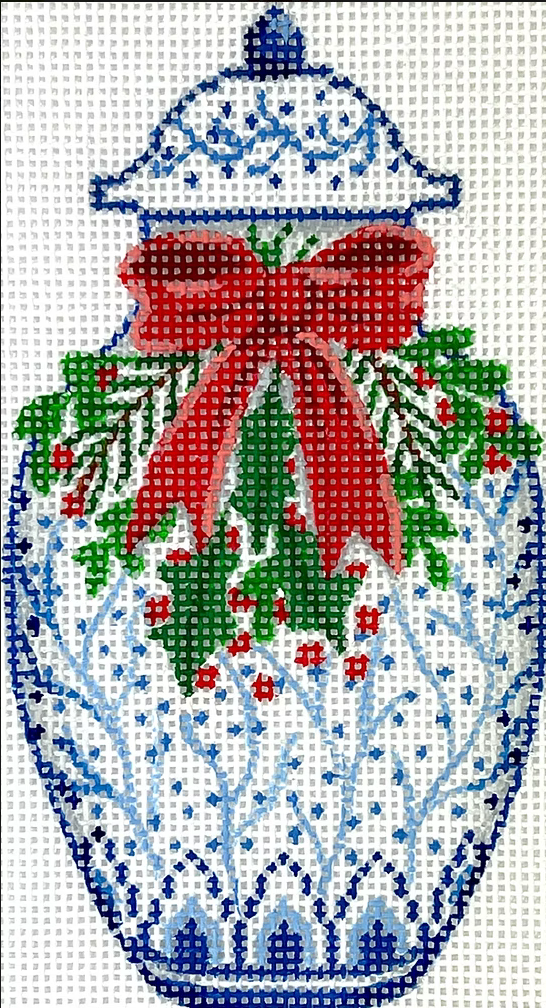 Blue + White Chinese Christmas Bow Canvas