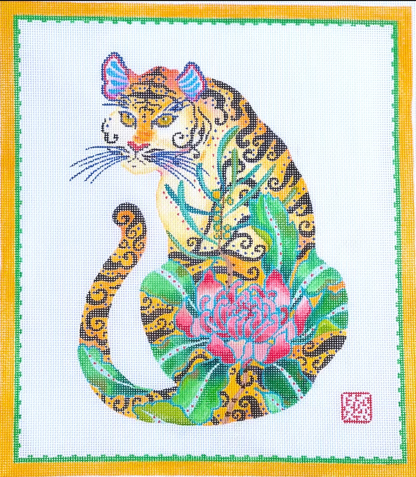 Decorative Tiger w/ Pink Peony Canvas