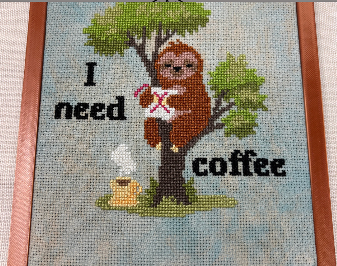 I Need Coffee Sloth Cross Stitch Chart