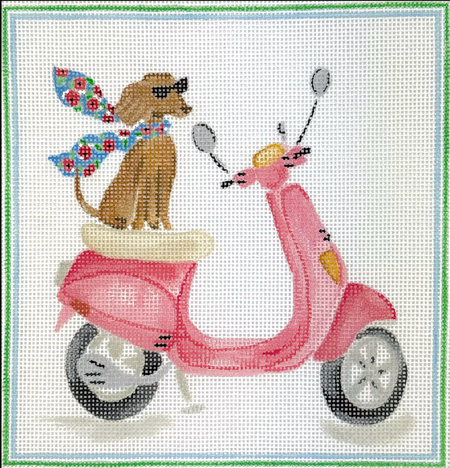 Chic Pup on a Pink Vespa Canvas