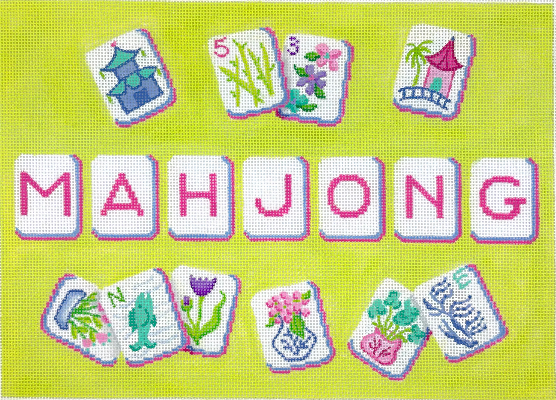 Mahjong Tile Bag Green Chinoiserie Theme Canvas