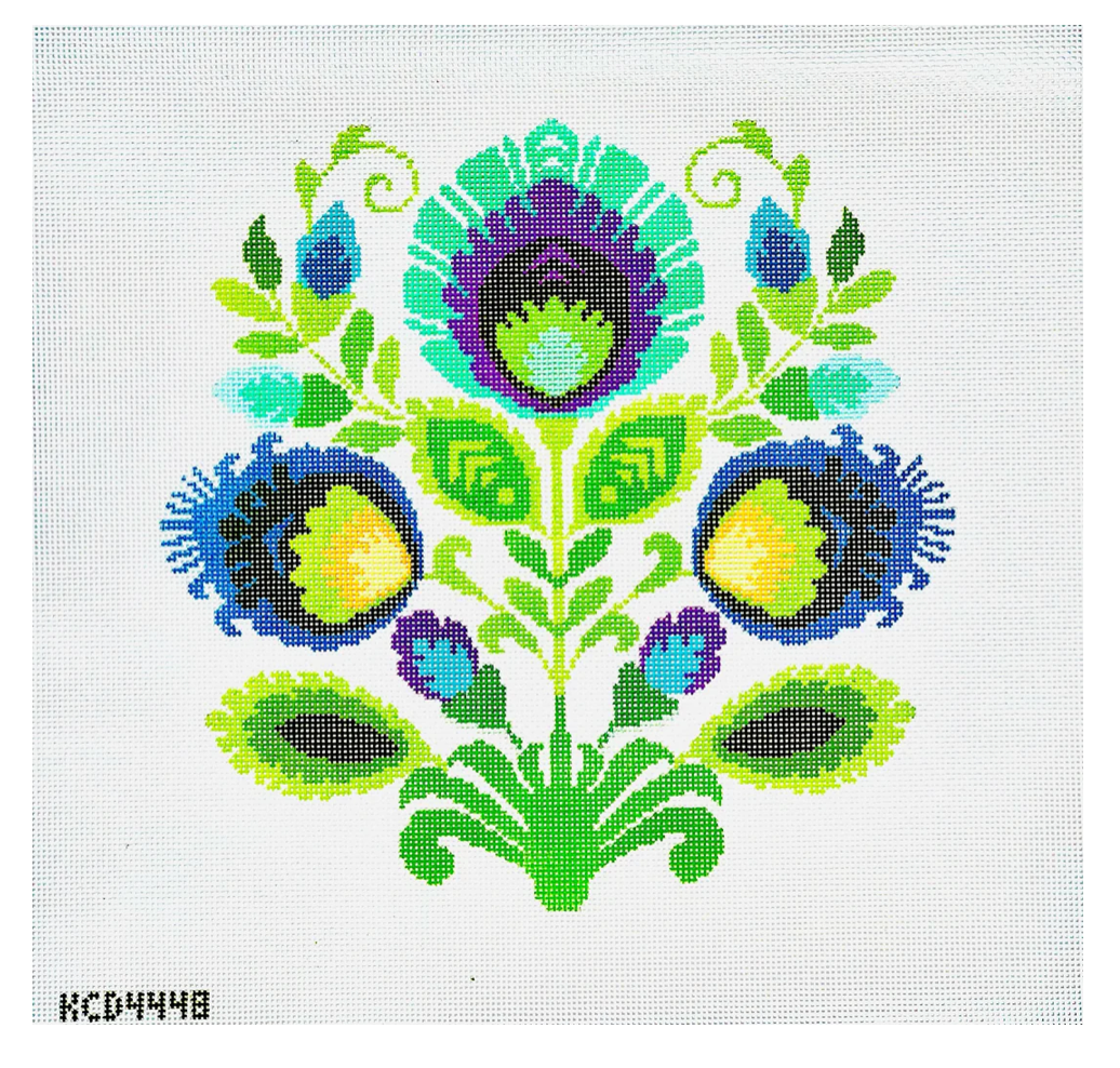 Polish Folk Design - Teal Flower Canvas