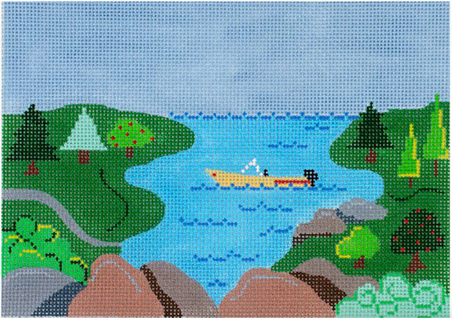 Lake Scene with Boat Canvas