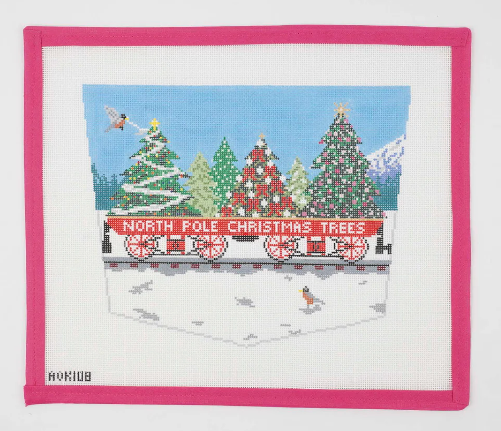 North Pole Christmas Trees Stocking Cuff Canvas