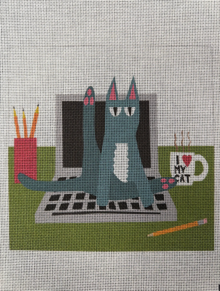 Cat on Computer Canvas