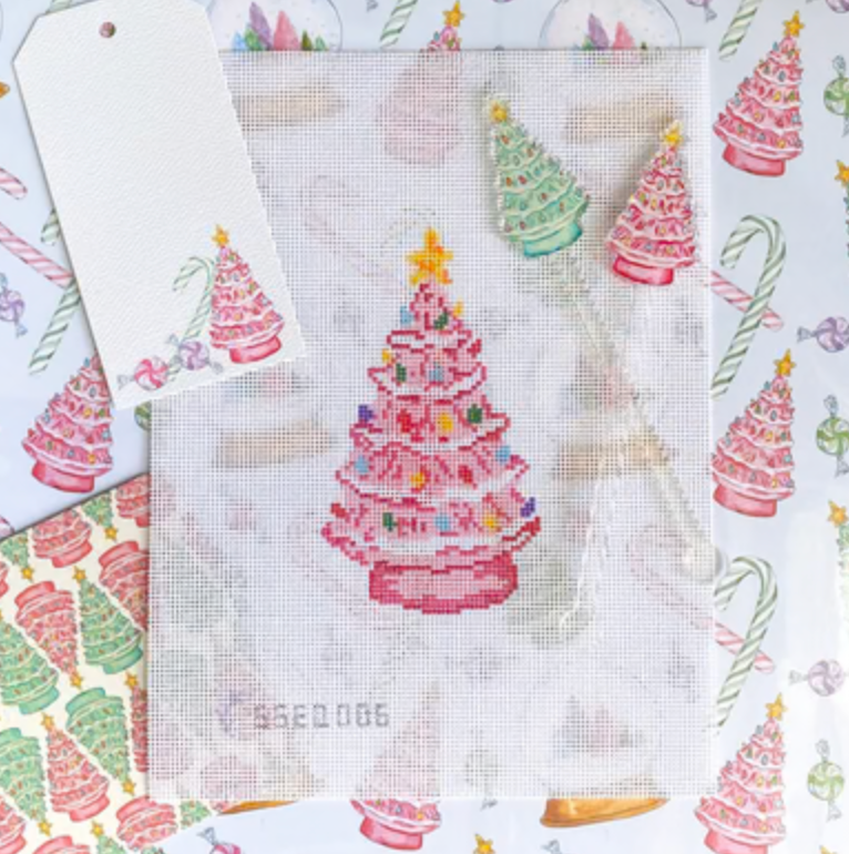 Retro Pink Tree Needlepoint Canvas
