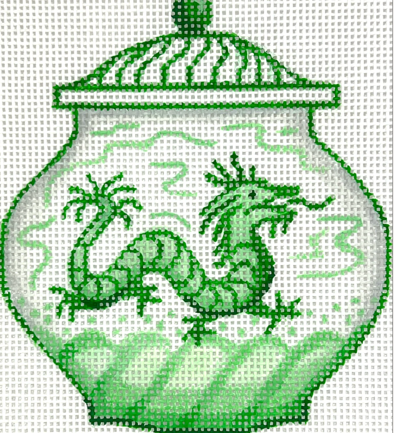 Mini Chinese Vase Green/White Dragon + Waves Canvas