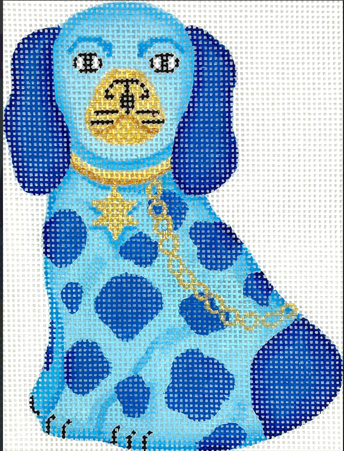 Mini Staffordshire Dog - Blues w Gold Star of David Tag Canvas
