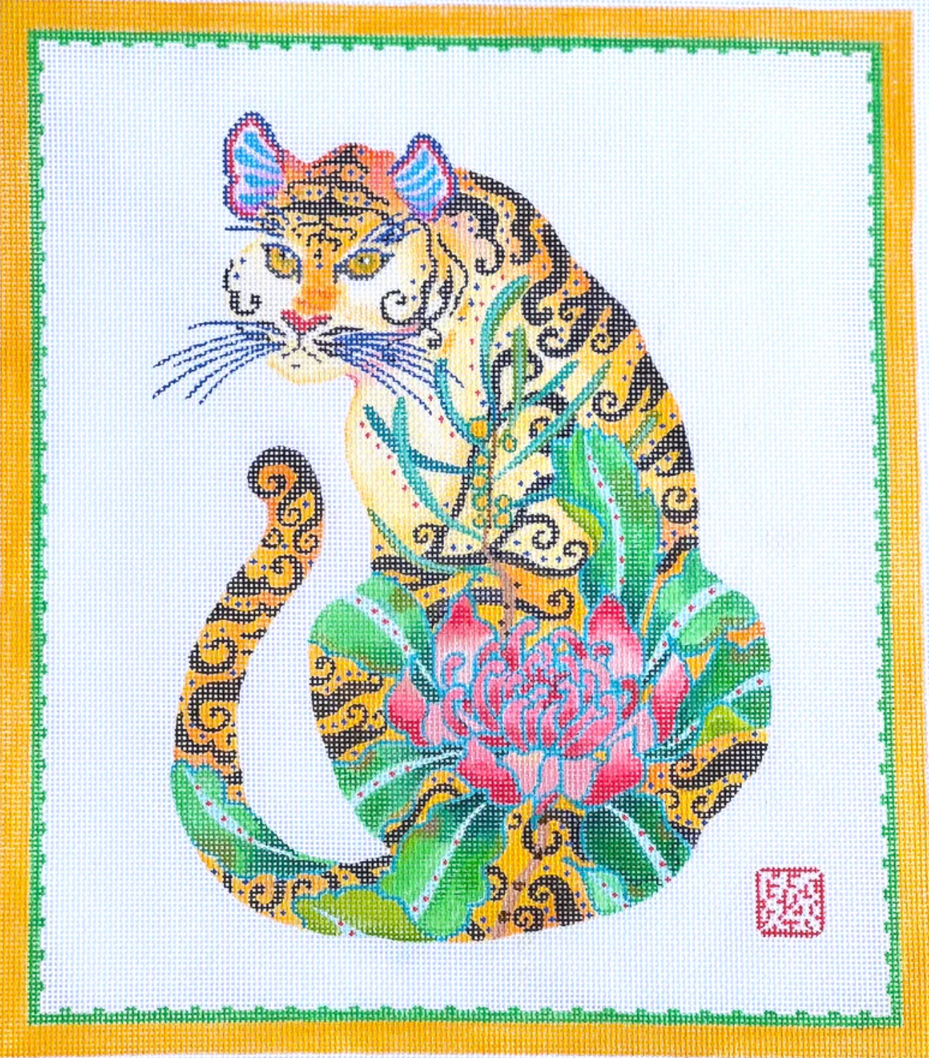 Gabby Malpas Decorative Tiger w Pink Peony Canvas