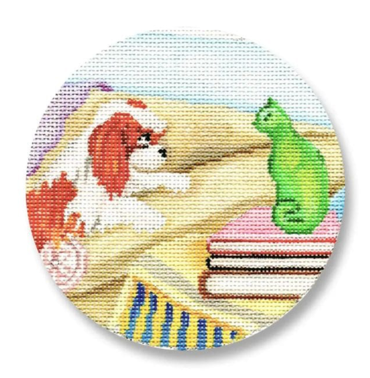 Puppy & Cat with Book Stack Canvas