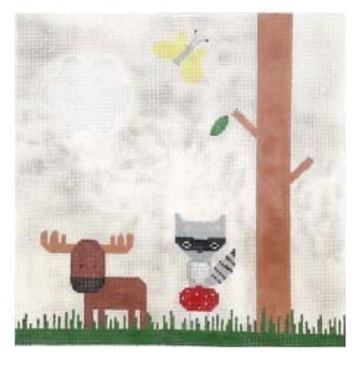 Deer + Raccoon Woodlands Scene Canvas