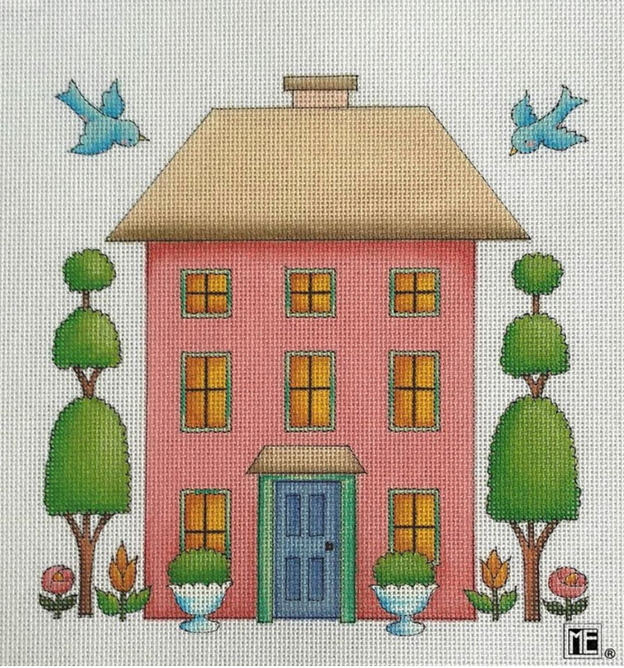 Pink Springtime House with Birds