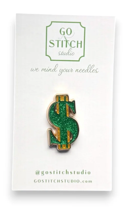 Green & Gold Glitter Dollar Sign Needle Minder