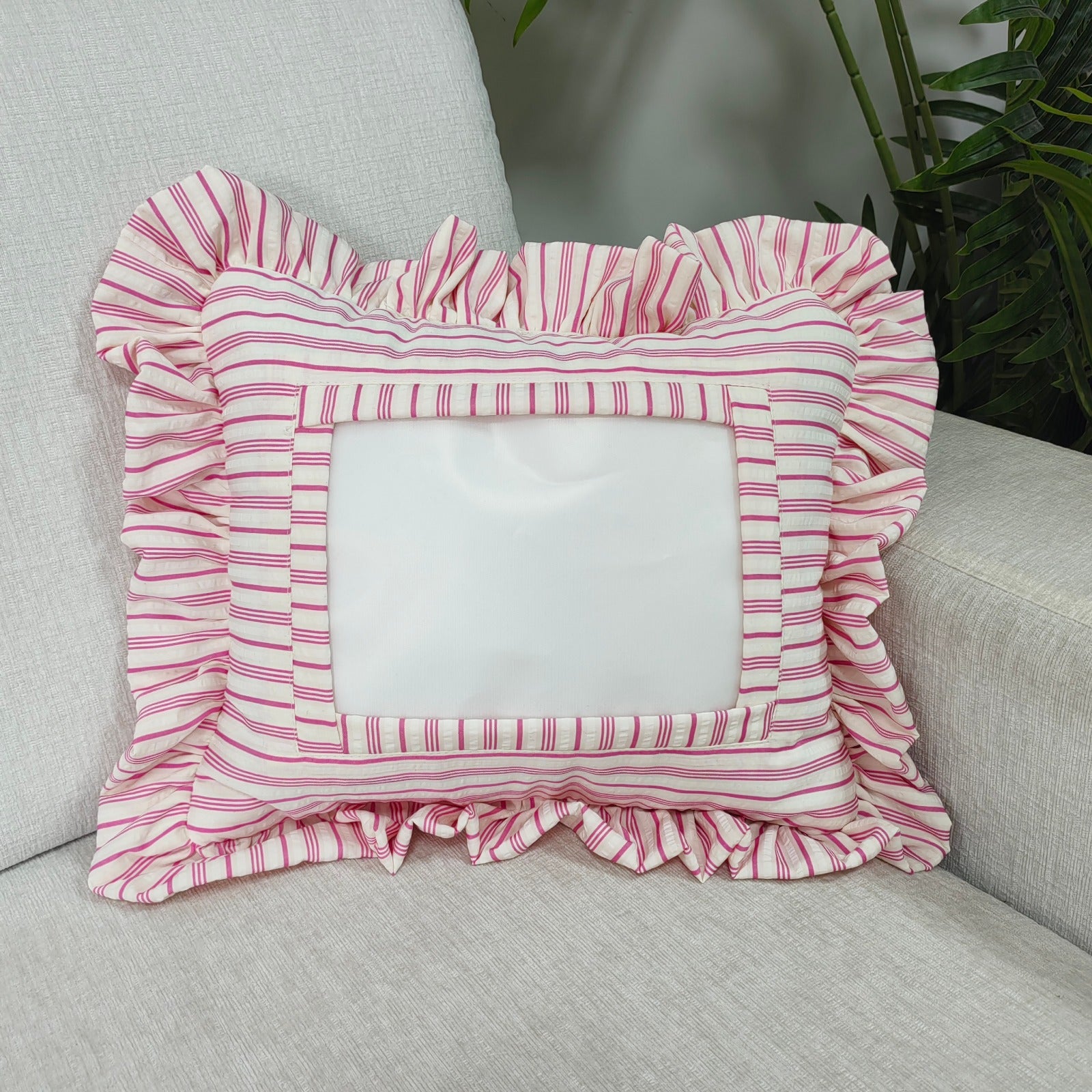 *PREORDER* Large Pink Striped Self-Finishing Pillow
