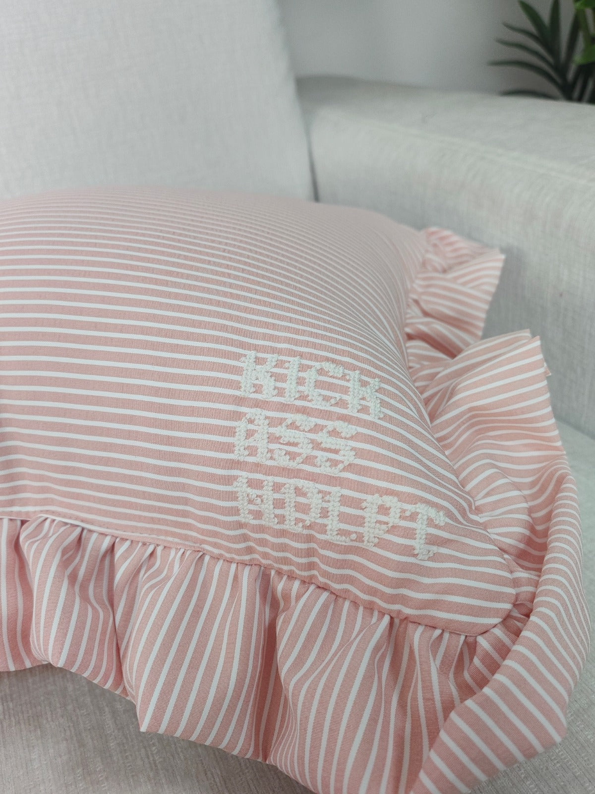 *PREORDER* Dark Pink Stripe Self Finishing Pillow