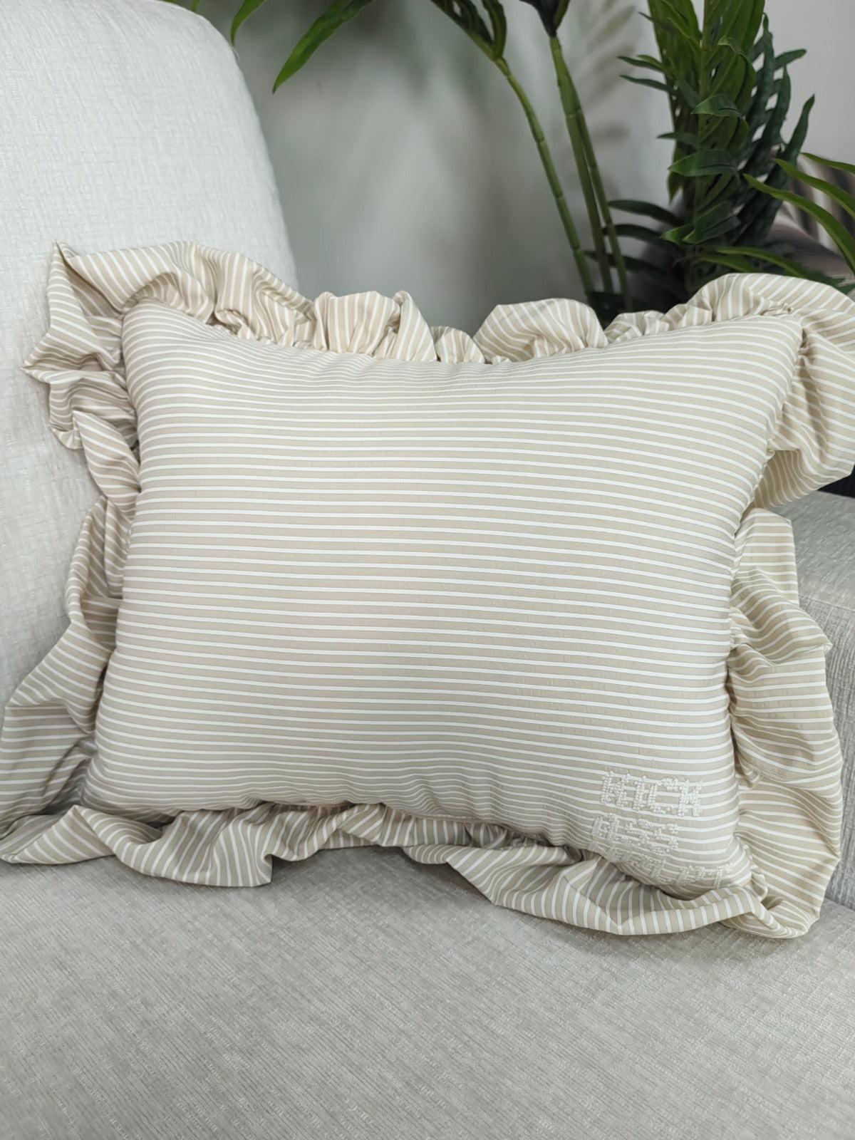 *PREORDER* Taupe Stripe Self Finishing Pillow