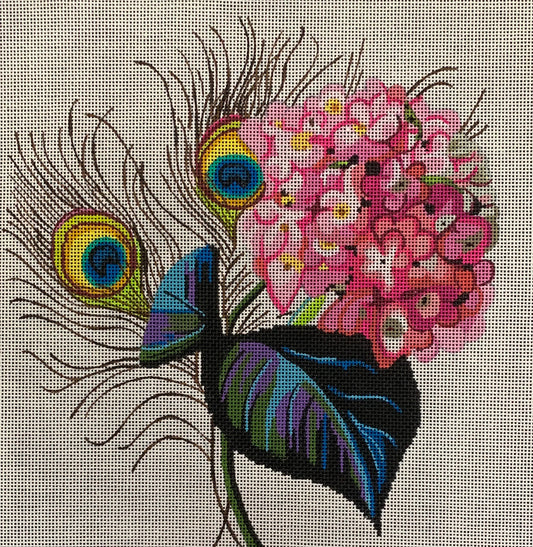 Hydrangea and Peacock Feather Canvas