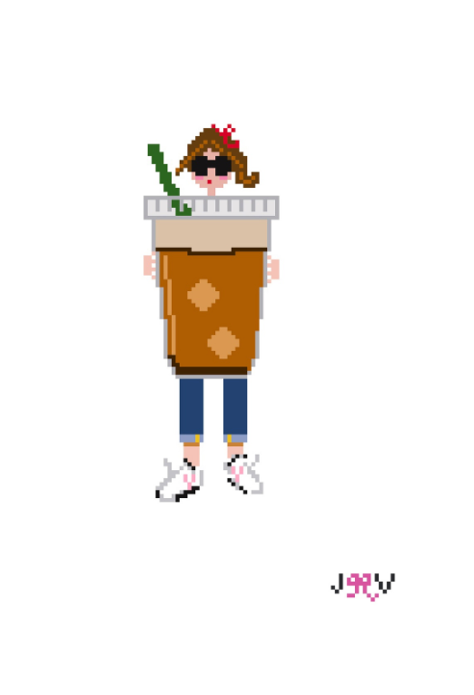 Iced Coffee Brunette Girl Needlepoint Canvas