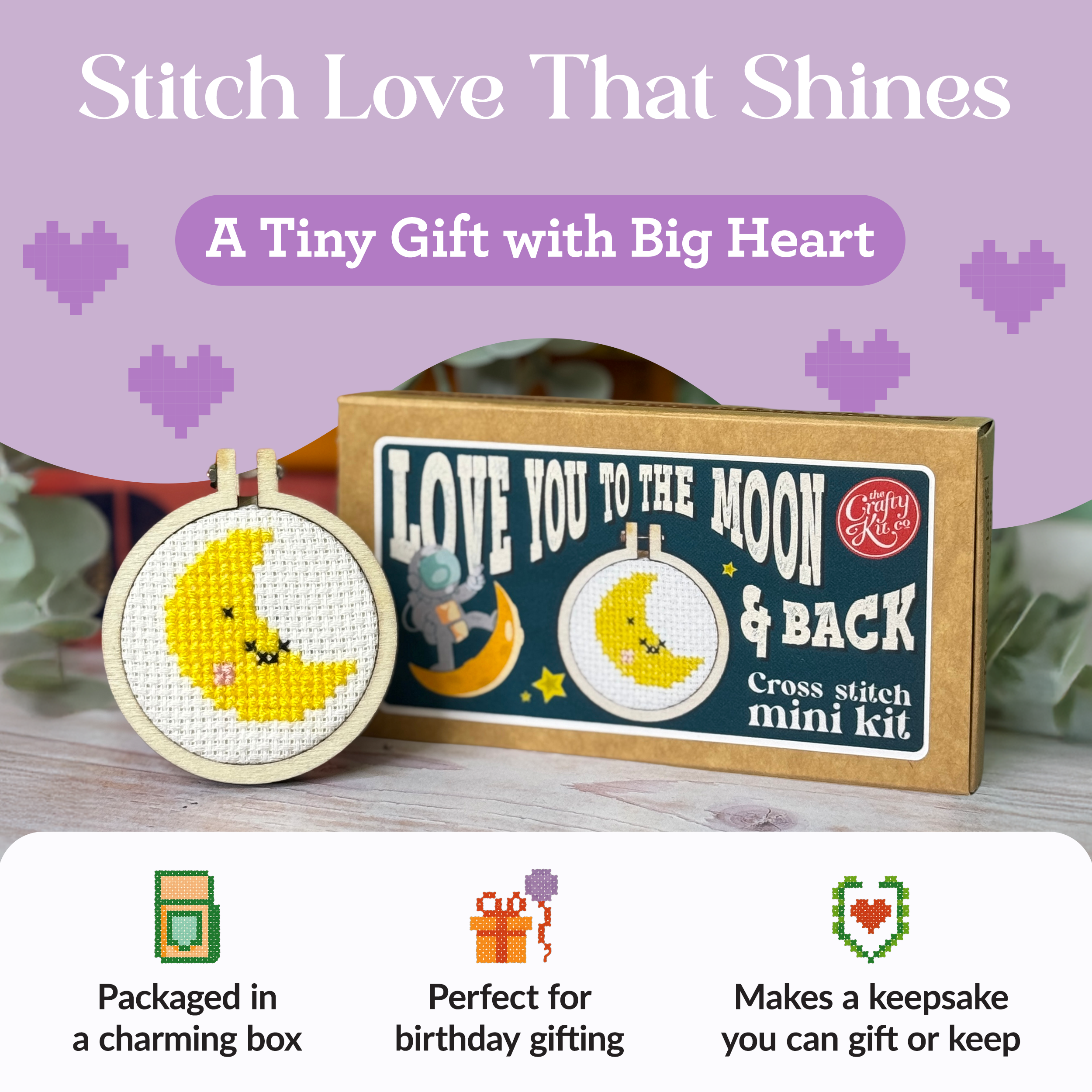 Love You to The Moon & Back Mini Matchbox Cross Stitch Kit