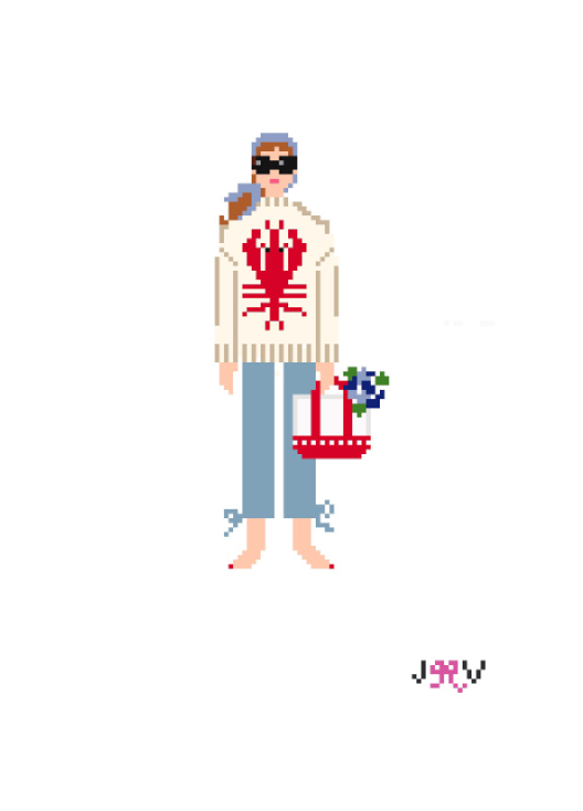Lobster Sweater Pants Girl Needlepoint Canvas