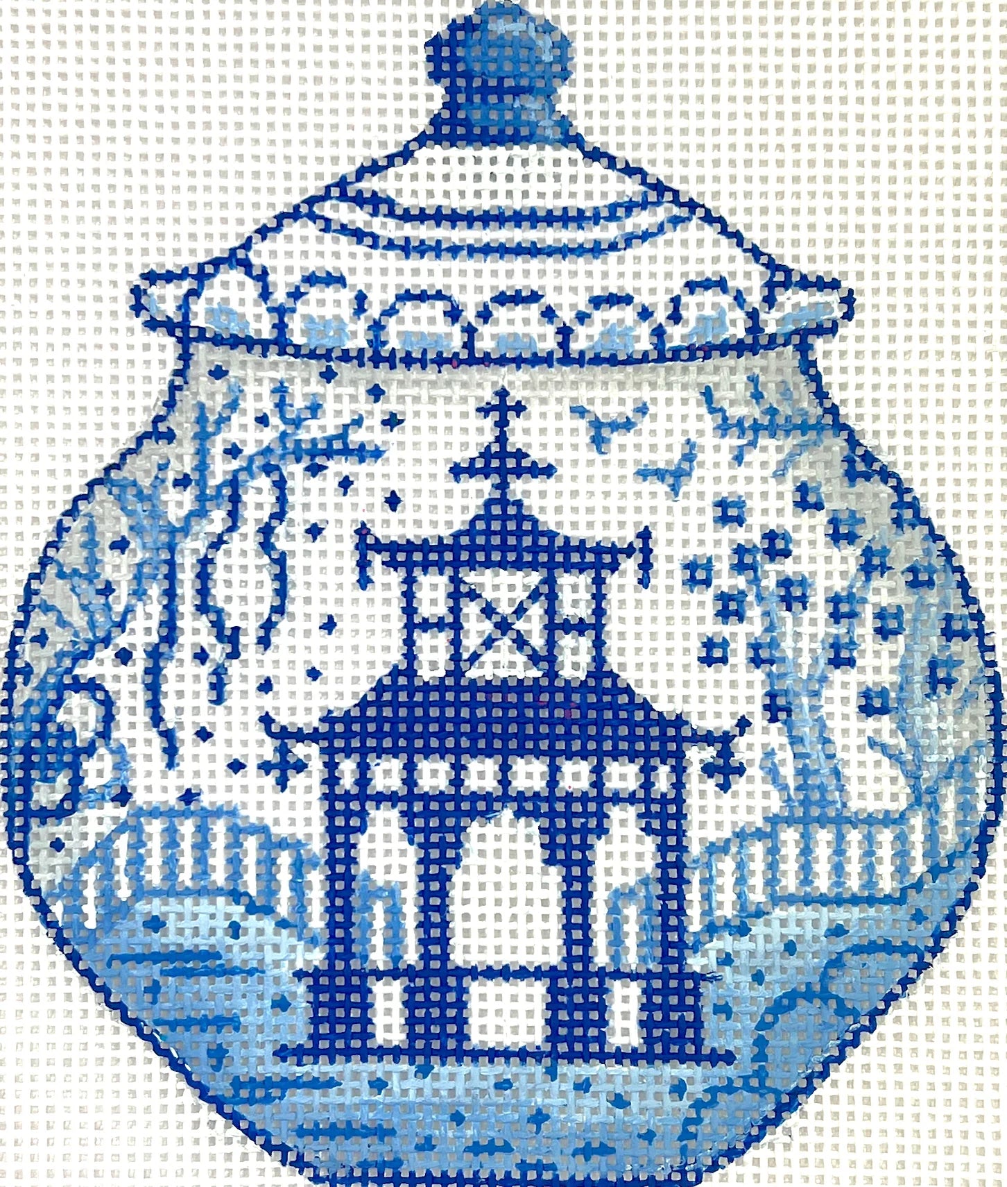 Mini Chinoiserie Pot - Blue Pagoda w/ Fences Canvas